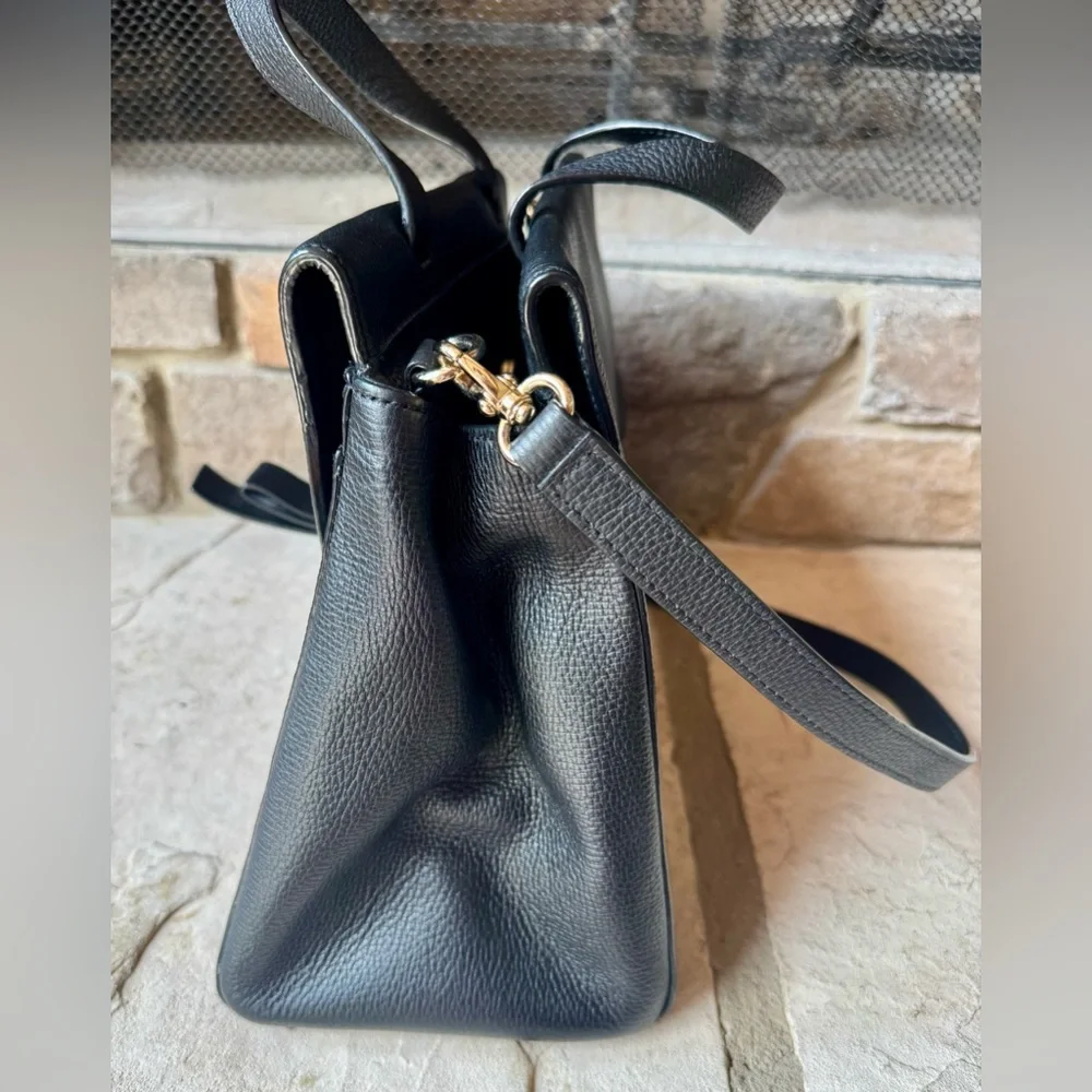 kate spade Pebbled Leather Top-Handle Satchel with Shoulder Strap and Gold Trim